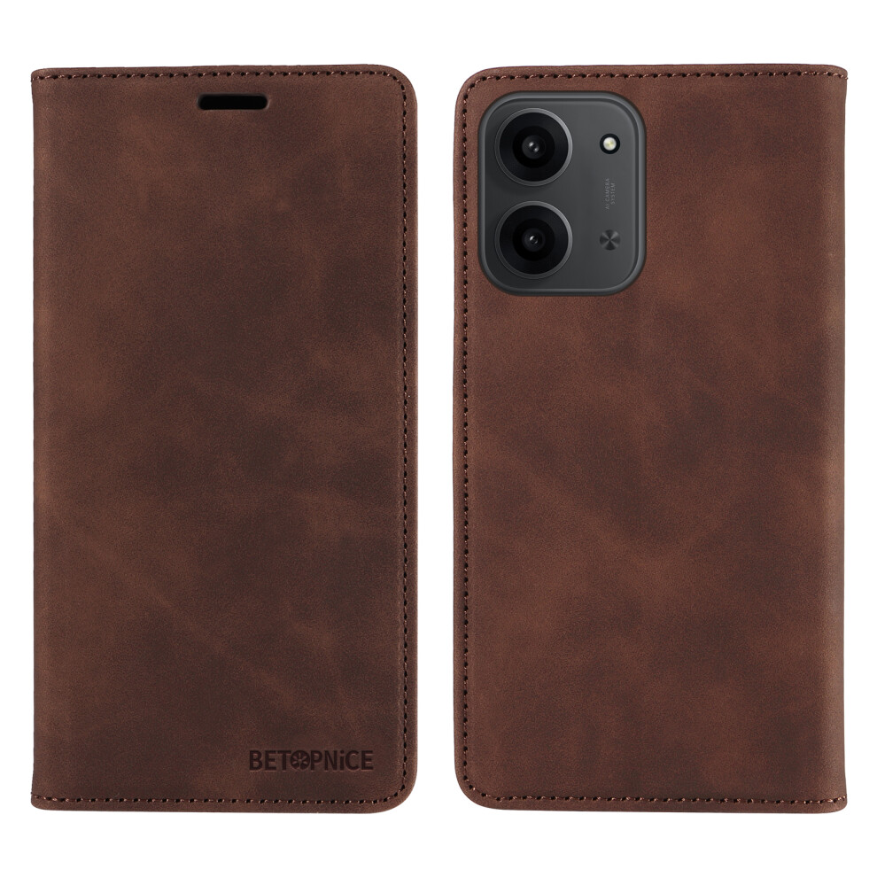 (Brown) Betopnice For Xiaomi Redmi 15C 4G (Global) (171Mm) / Poco C85 4G (171Mm) Case Magnetic Closure Rfid Blocking Wallet Stand Leather Brown 6914299983606