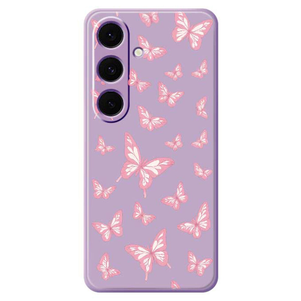 (Purple) For Samsung Galaxy S25+ Case Pink Butterflies Pattern Printing Straight Edge Tpu Phone Back Cover Pink,Purple 6914294598768