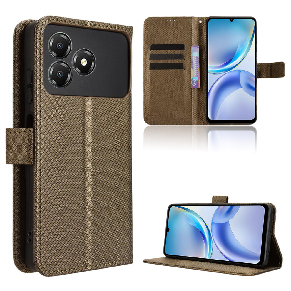 (Brown) For Zte Blade A36 Leather Wallet Case With Strap Diamond Texture Phone Cover Brown 6914294812680