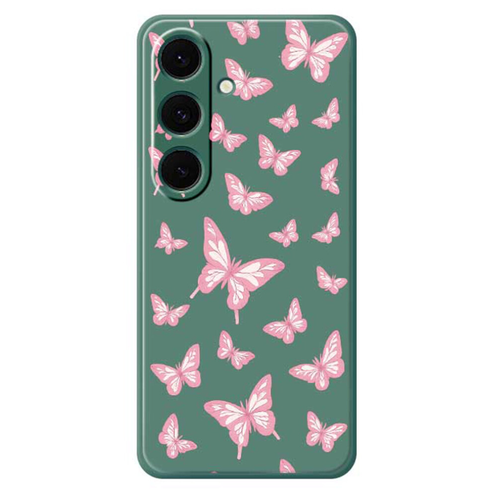 (Green) For Samsung Galaxy S25+ Case Pink Butterflies Pattern Printing Straight Edge Tpu Phone Back Cover Pink,Green 6914292760686