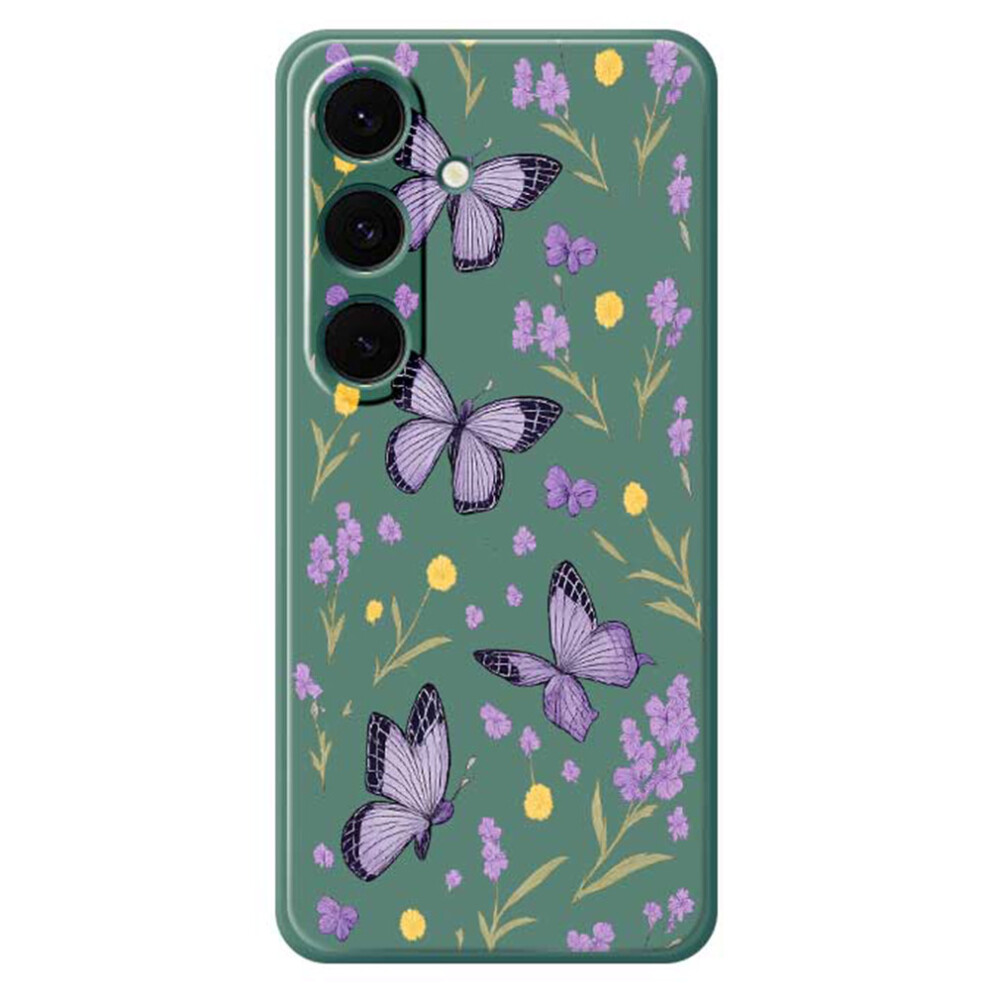 (Green) For Samsung Galaxy S25+ Case Purple Butterflies Pattern Printing Straight Edge Tpu Phone Back Cover Green,Purple 6914297709994