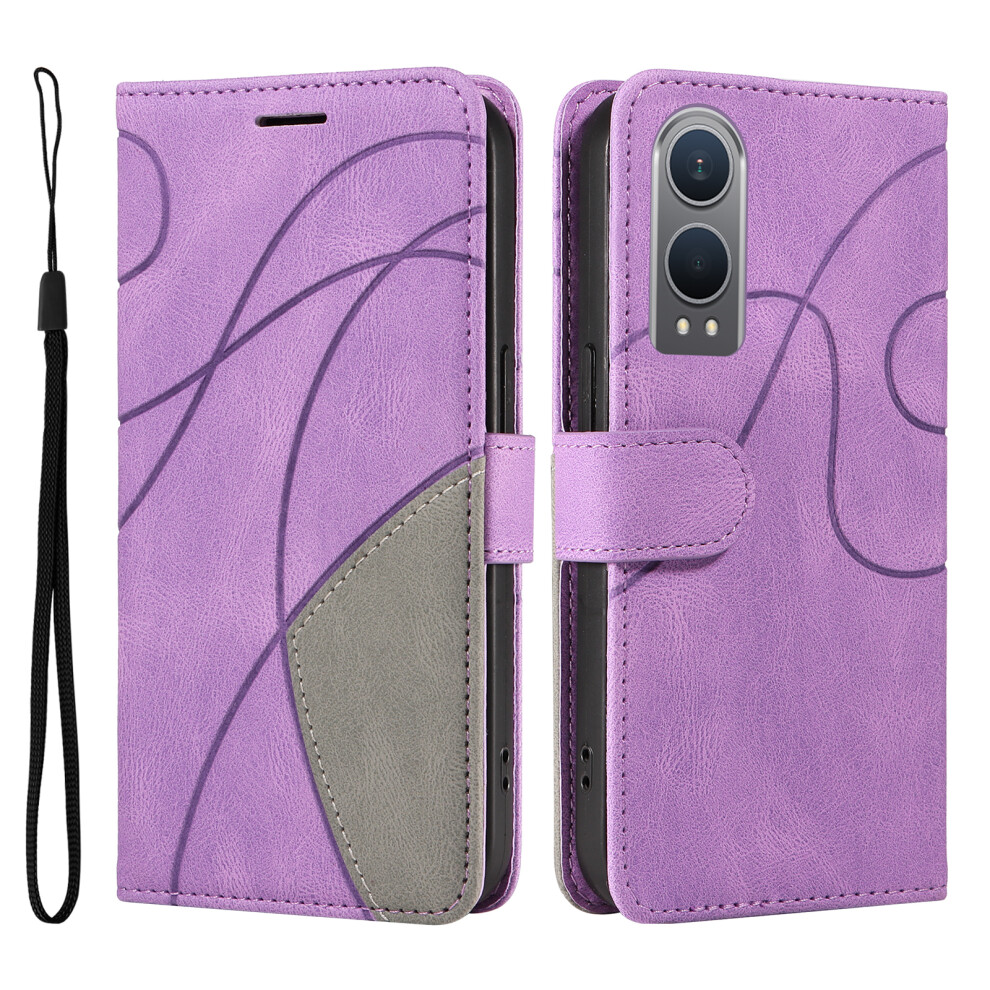 (Purple) For Oppo K12x 5G (China) / Oneplus Nord Ce4 Lite 5G Leather Phone Case Stand Wallet With Bi-Colour Splicing Design Purple 6914297253343