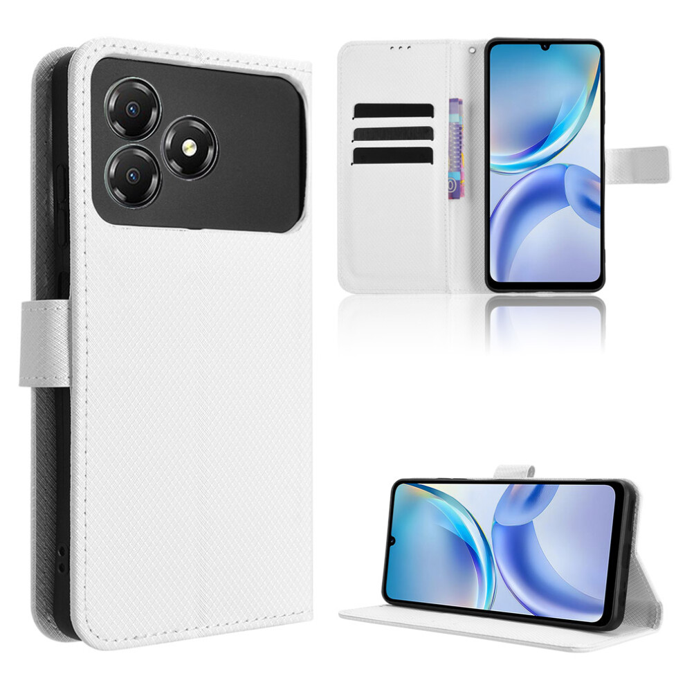 (White) For Zte Blade A36 Leather Wallet Case With Strap Diamond Texture Phone Cover White 6914291759667