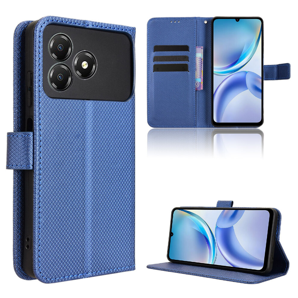 (Blue) For Zte Blade A36 Leather Wallet Case With Strap Diamond Texture Phone Cover Blue 6914293415684