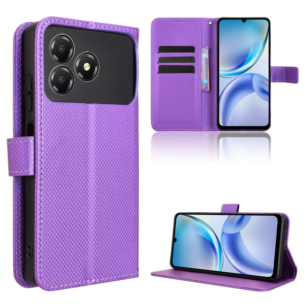 (Purple) For Zte Blade A36 Leather Wallet Case With Strap Diamond Texture Phone Cover Purple 6914290381197