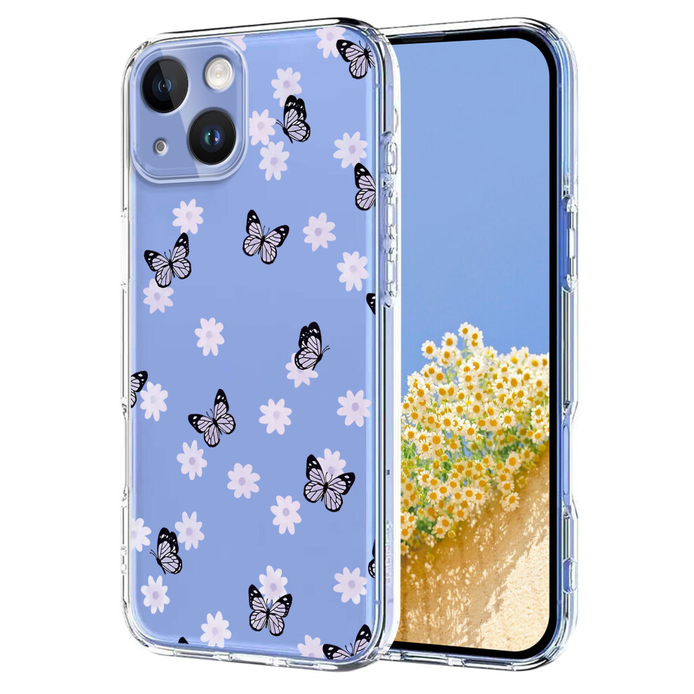 (Butterflies) For Iphone 15 Case Butterfly Floral Pattern Printing Tpu Phone Back Cover 6914291582685