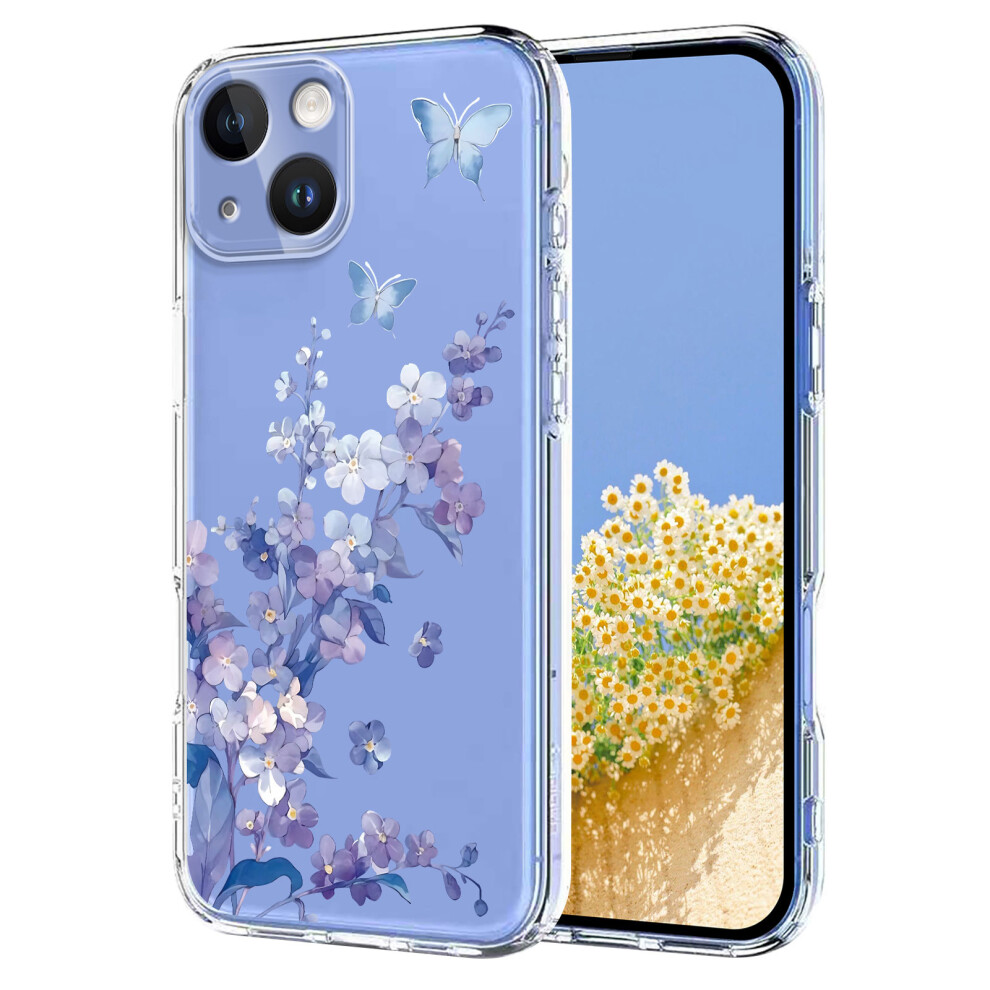 (Violets) For Iphone 15 Case Butterfly Floral Pattern Printing Tpu Phone Back Cover 6914292716164