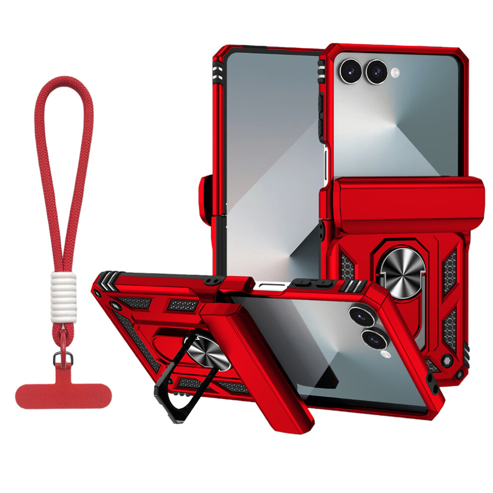 (Red) For Samsung Galaxy Z Flip7 5G Case With Wrist Strap / Kickstand Hinge Protection Pc + Tpu Phone Cover Red 6914295655439