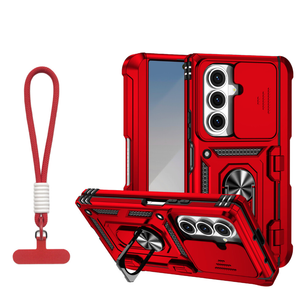 (Red) For Samsung Galaxy Z Fold7 5G Case With Wrist Strap / Kickstand Hinge Protection Pc + Tpu Phone Cover Red 6914290701131
