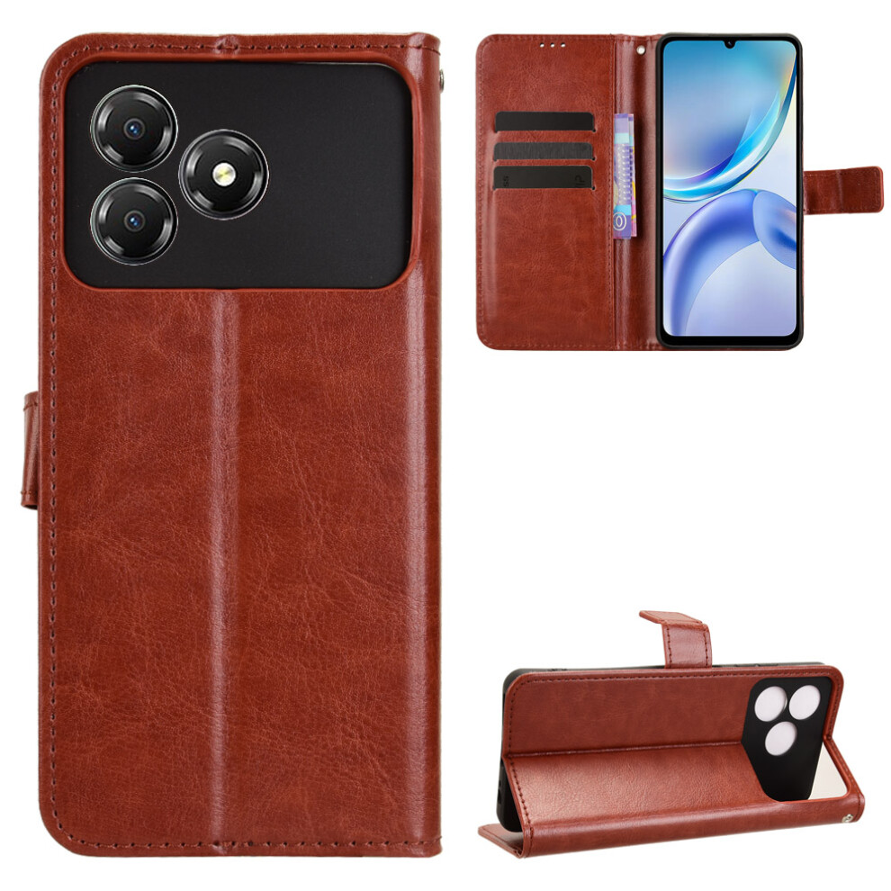 (Brown) For Zte Blade A36 Pu Leather Case With Strap Crazy Horse Texture Phone Wallet Cover Brown 6914298201954