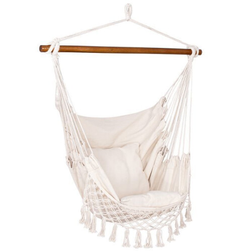 Poltrona sospesa (dondolo amaca) - SPRINGOS - Springos - 130 x 100 cm - Beige - Frange e 2 cuscini