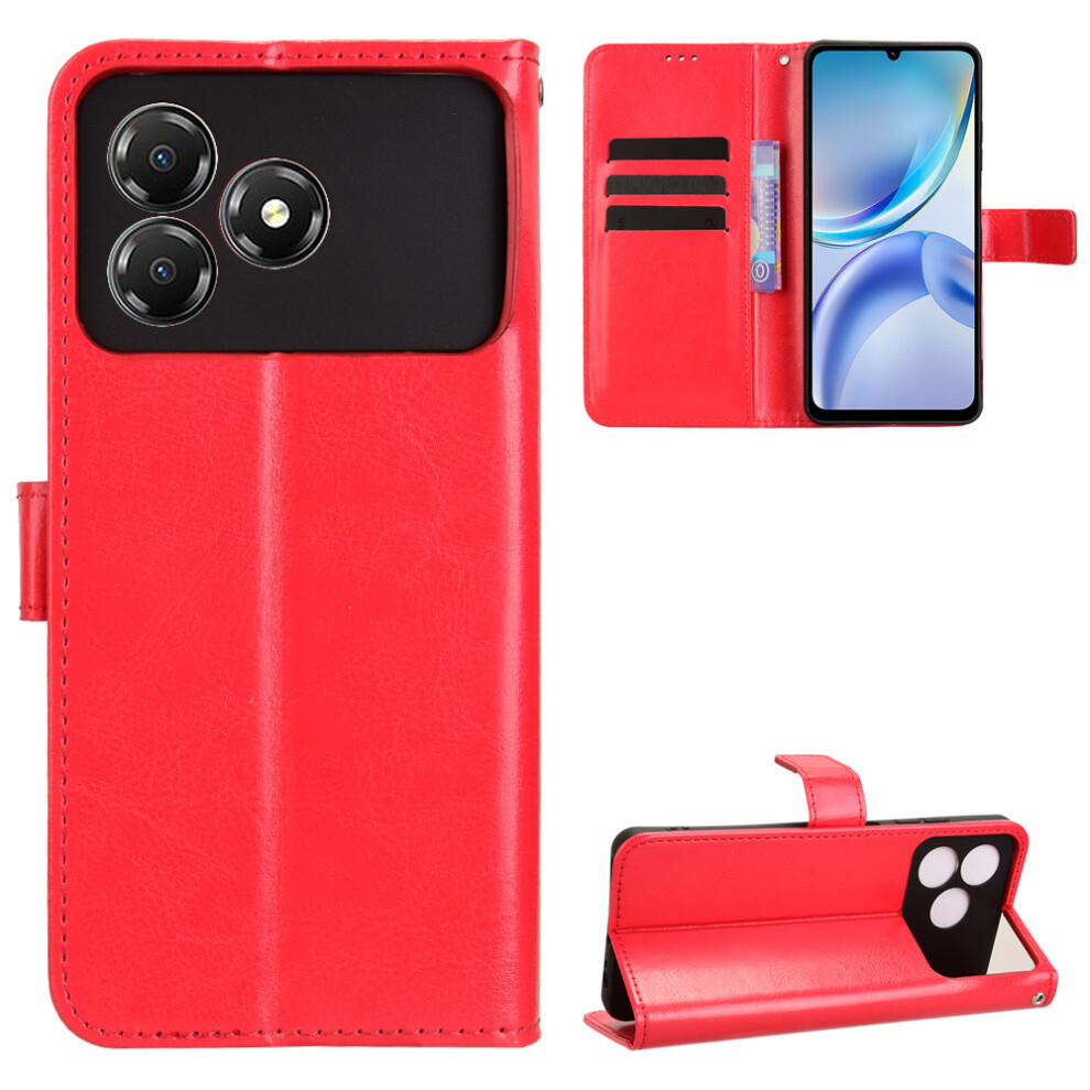 (Red) For Zte Blade A36 Pu Leather Case With Strap Crazy Horse Texture Phone Wallet Cover Red 6914298295724