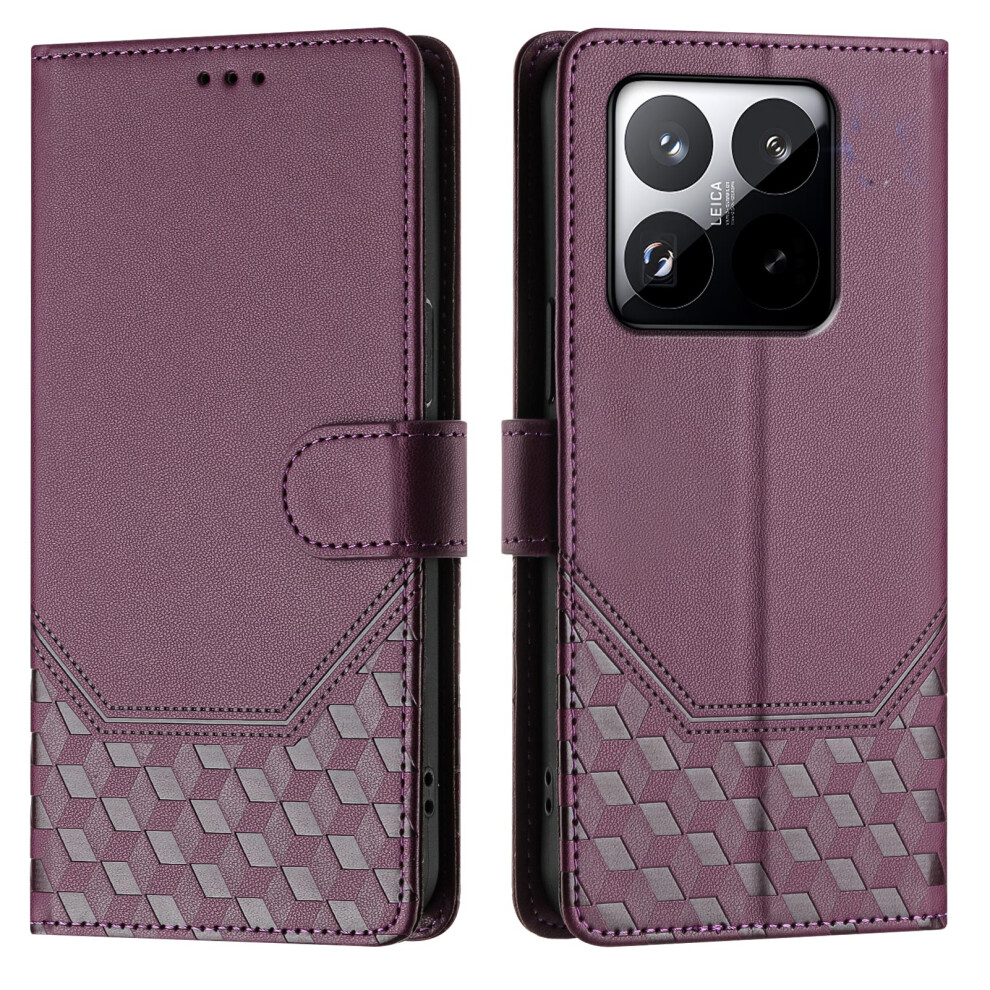 (Dark ) For Xiaomi 15T Case Imprinted Honeycomb Rfid Blocking Leather Phone Cover With Strap Purple 6914298059654