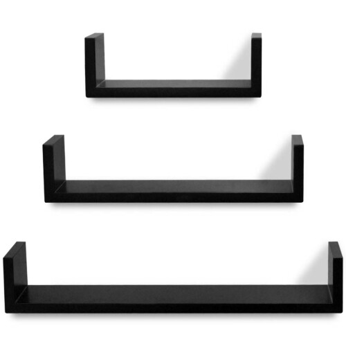 Black MDF U-Shaped Wall Shelf Book DVD Storage 3 2