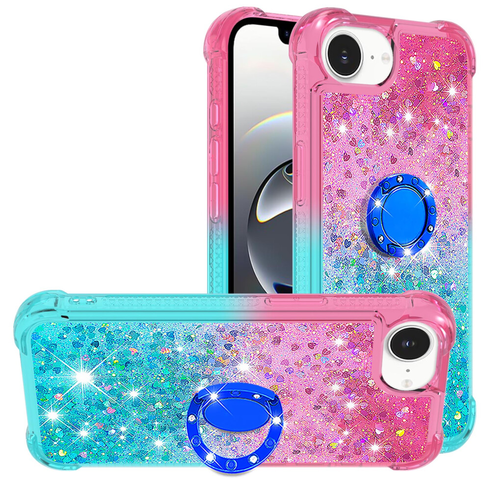 (Pink+Sky ) For Iphone 17E / 16E Tpu Case With Kickstand Gradiant Quicksand Shockproof Cover Blue 6914299096825