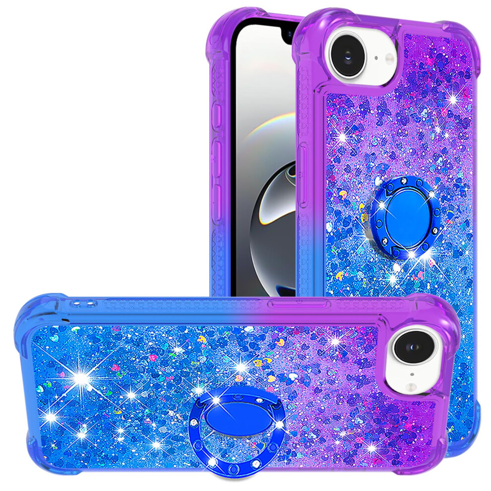(Purple+Sky ) For Iphone 17E / 16E Tpu Case With Kickstand Gradiant Quicksand Shockproof Cover Blue 6914297282565