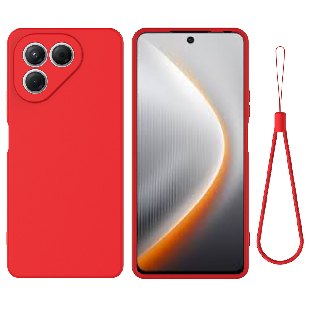 (Red) For Tecno Pova 7 4G Liquid Silicone Case Phone Back Cover With Hand Strap Red 6914290515202