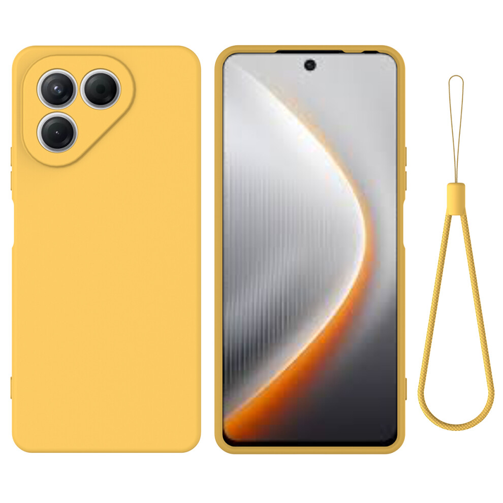 (Yellow) For Tecno Pova 7 4G Liquid Silicone Case Phone Back Cover With Hand Strap Yellow 6914298037614