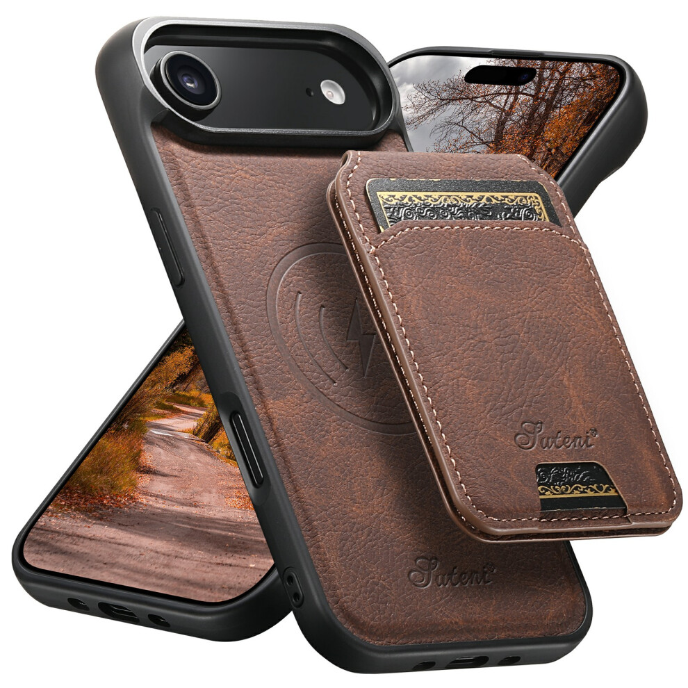 (Brown) Suteni H16 For Iphone Air Case Compatible With Magsafe Kickstand Phone Cover Detachable Card Holder Brown 6914296125092