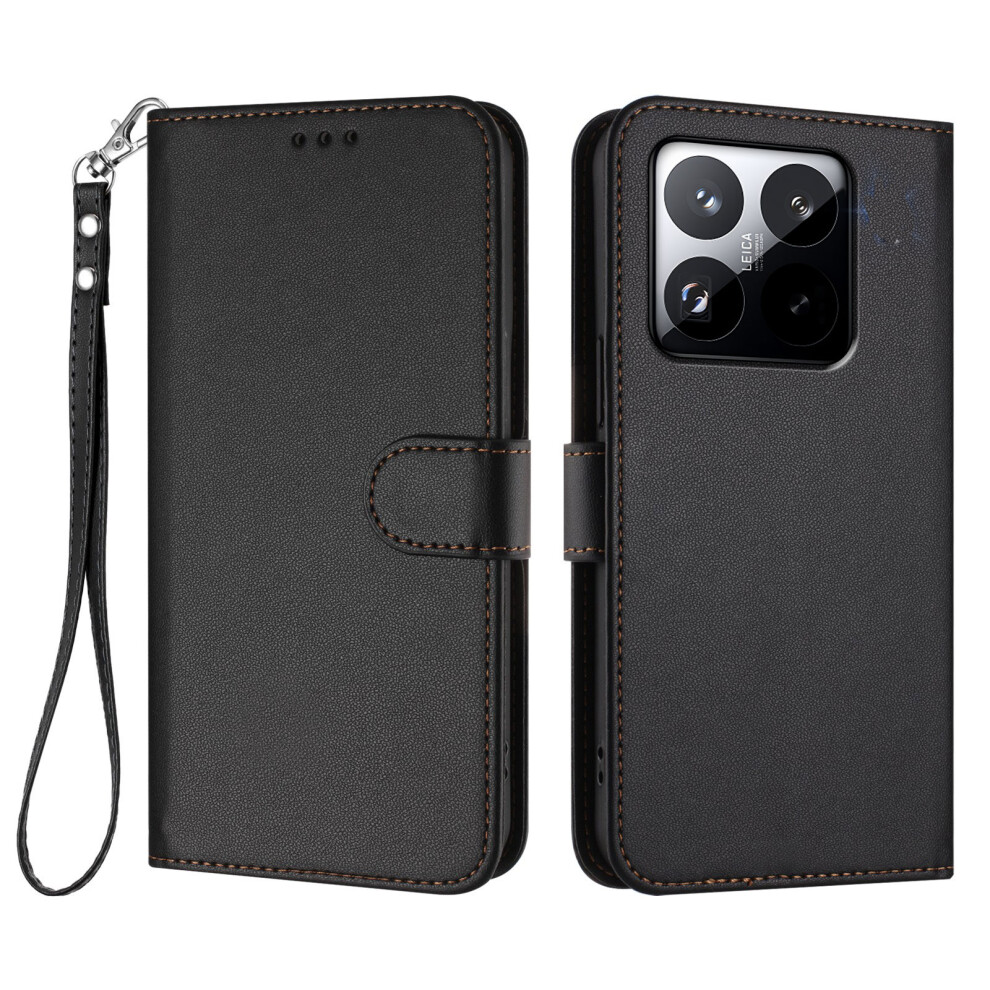 (Black) For Xiaomi 15T Leather Case Wallet Stand Phone Cover With Wrist Strap Black 6914290280094