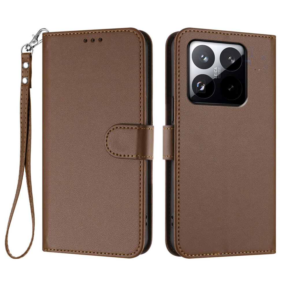 (Brown) For Xiaomi 15T Leather Case Wallet Stand Phone Cover With Wrist Strap Brown 6914297223070