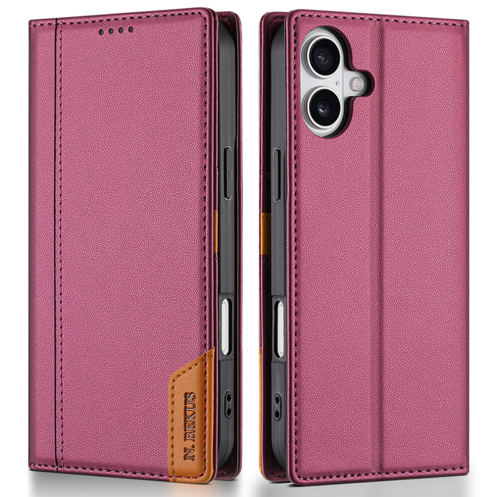 (Wine ) N.bekus P3 For Iphone 17 Case Rfid Blocking Wallet Stand Pu Leather Flip Phone Cover Red 6914293541765