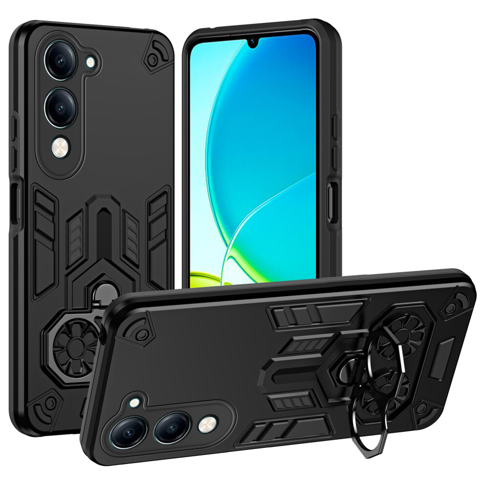 (Black) Phone Case For Vivo Y29s 5G / Y04 4G / Y19e 4G Ring Holder Kickstand Pc + Tpu Shockproof Cover Black 6914298237915