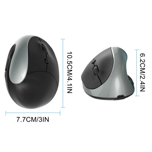 Ratón vertical inalámbrico UHUYA 2.4G gris ergonómico 2