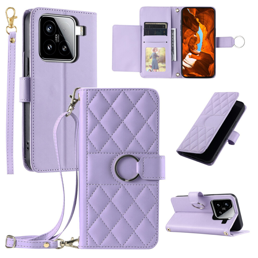 (Purple) For Xiaomi 15 Case Ring Buckle Wallet Stand Rhombus Crossbody Leather Mobile Cover Purple 6914290673346