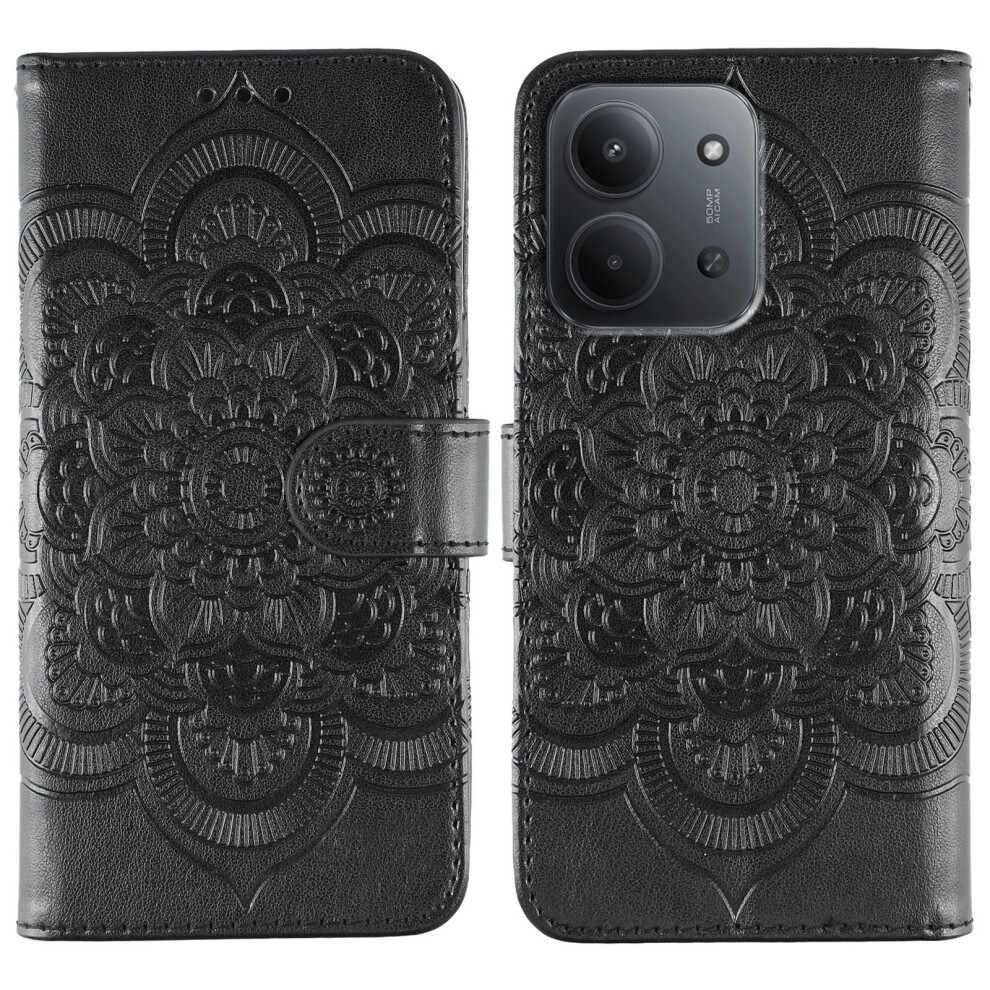 (Black) For Xiaomi Redmi 15C 4G (Global) (171Mm) / Poco C85 4G (171Mm) Case Pu Leather Mandala Imprinted Design Wallet Phone Cover Black 6914291180997