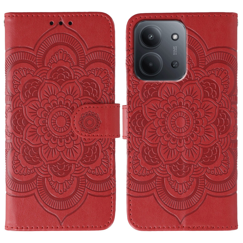 (Red) For Xiaomi Mi 15C 4G (Global) (171Mm) / Poco C85 4G (171Mm) Case Pu Leather Mandala Imprinted Design Wallet Phone Cover Red 6914298260777