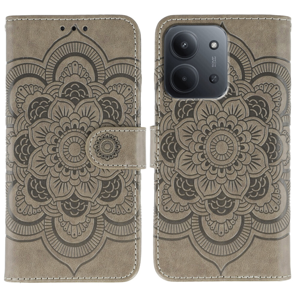 (Grey) For Xiaomi Redmi 15C 4G (Global) (171Mm) / Poco C85 4G (171Mm) Case Pu Leather Mandala Imprinted Design Wallet Phone Cover Grey 6914294526990