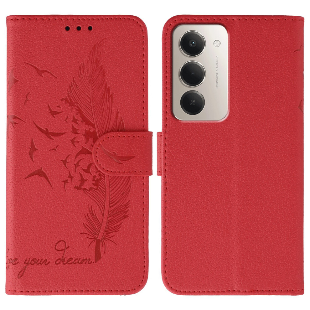 (Red) For Xiaomi Mi 15 5G (Global) (169Mm) / Poco M7 4G (169Mm) Case Feather Imprint Pu Leather Wallet Phone Cover Red 6914297691022
