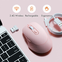 Draadloze gamingmuis, ergonomische, oplaadbare muis voor op het bureau, geschikt voor gaming en kantoor, ondersteunt laptops.