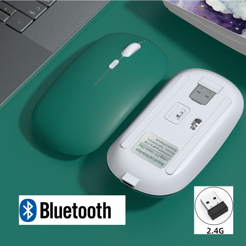 Mouse wireless Bluetooth ricaricabile compatibile con iPad, Samsung, Huawei MiPad, Android, Windows - USB 2.4G