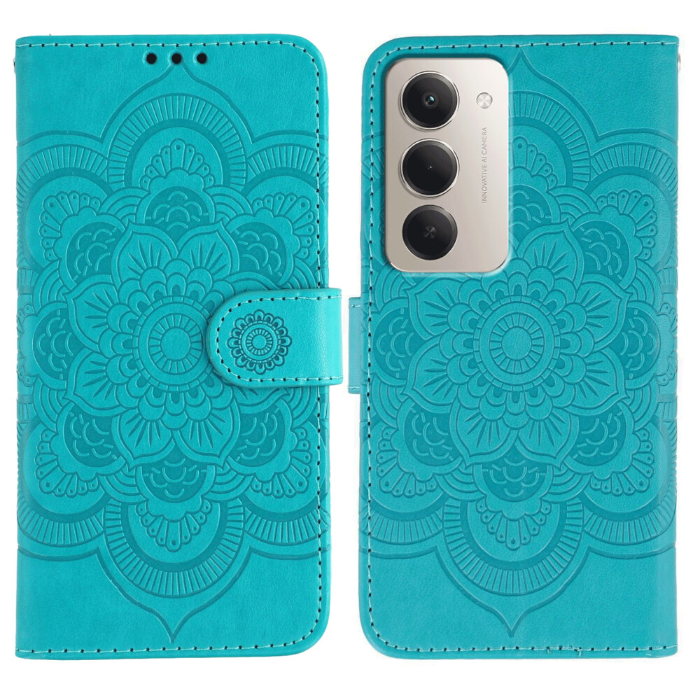 (Blue) For Xiaomi Redmi 15 5G (Global) (169Mm) / Poco M7 4G (169Mm) Case Pu Leather Mandala Imprinted Design Wallet Phone Cover With Wris Blue 6914293337528