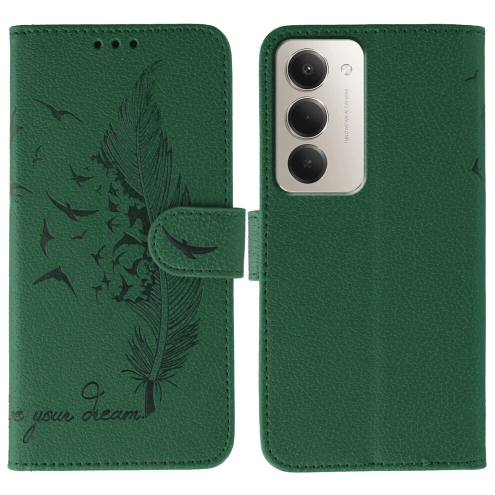 (Green) For Xiaomi Redmi 15 5G (Global) (169Mm) / Poco M7 4G (169Mm) Case Feather Imprint Pu Leather Wallet Phone Cover Green 6914298354032