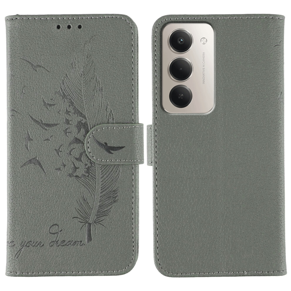 (Grey) For Xiaomi Redmi 15 5G (Global) (169Mm) / Poco M7 4G (169Mm) Case Feather Imprint Pu Leather Wallet Phone Cover Grey 6914290947287