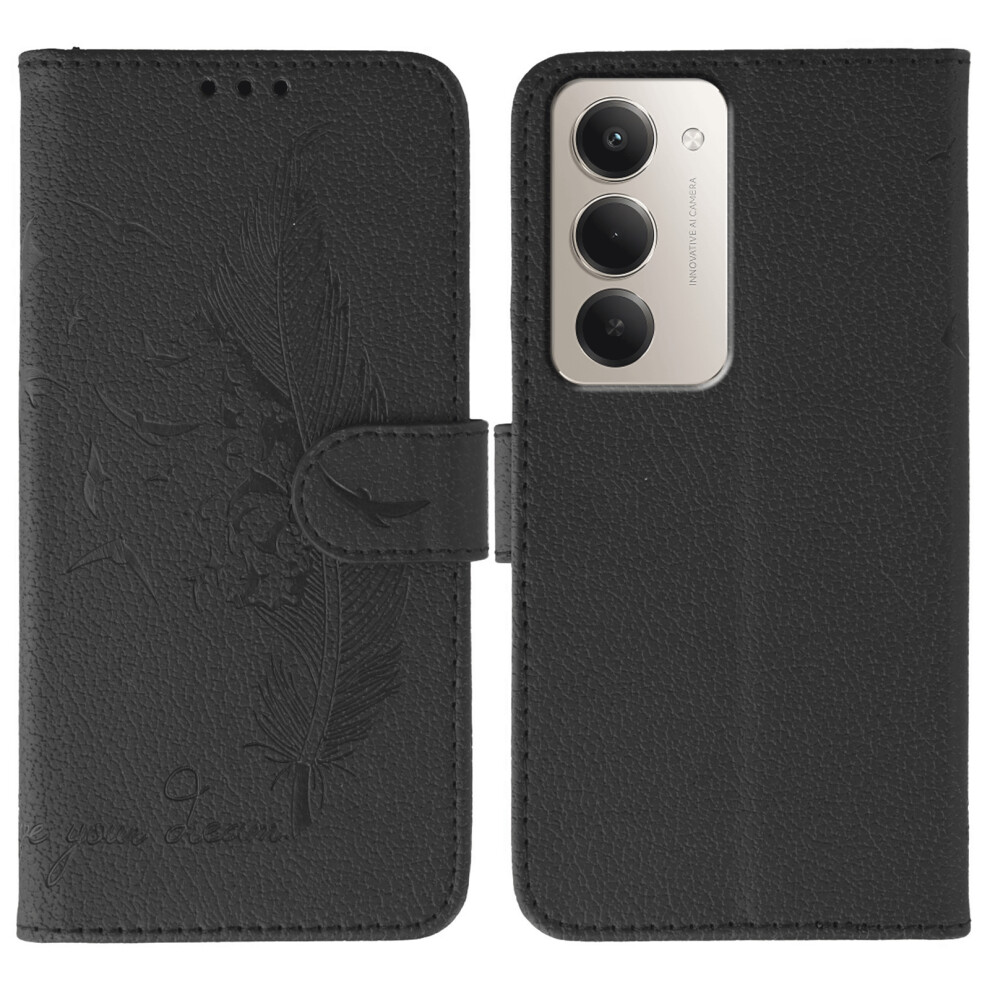 (Black) For Xiaomi Redmi 15 5G (Global) (169Mm) / Poco M7 4G (169Mm) Case Feather Imprint Pu Leather Wallet Phone Cover Black 6914295098151