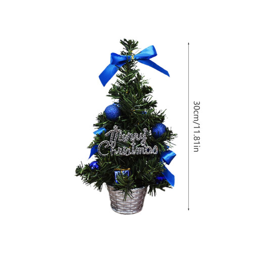 Mini Blue Artificial Christmas Tree 30cm with Bow and 1