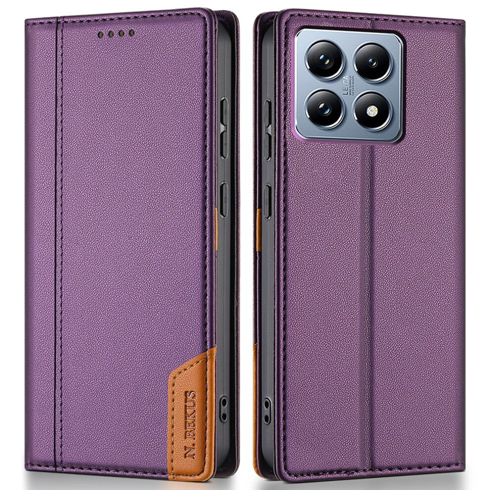(Purple) N.bekus P3 For Xiaomi 14T Pro Case Rfid Blocking Wallet Stand Pu Leather Flip Phone Cover Purple 6914298165409