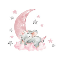 Pink cartoon baby elephant wall stickers for girls