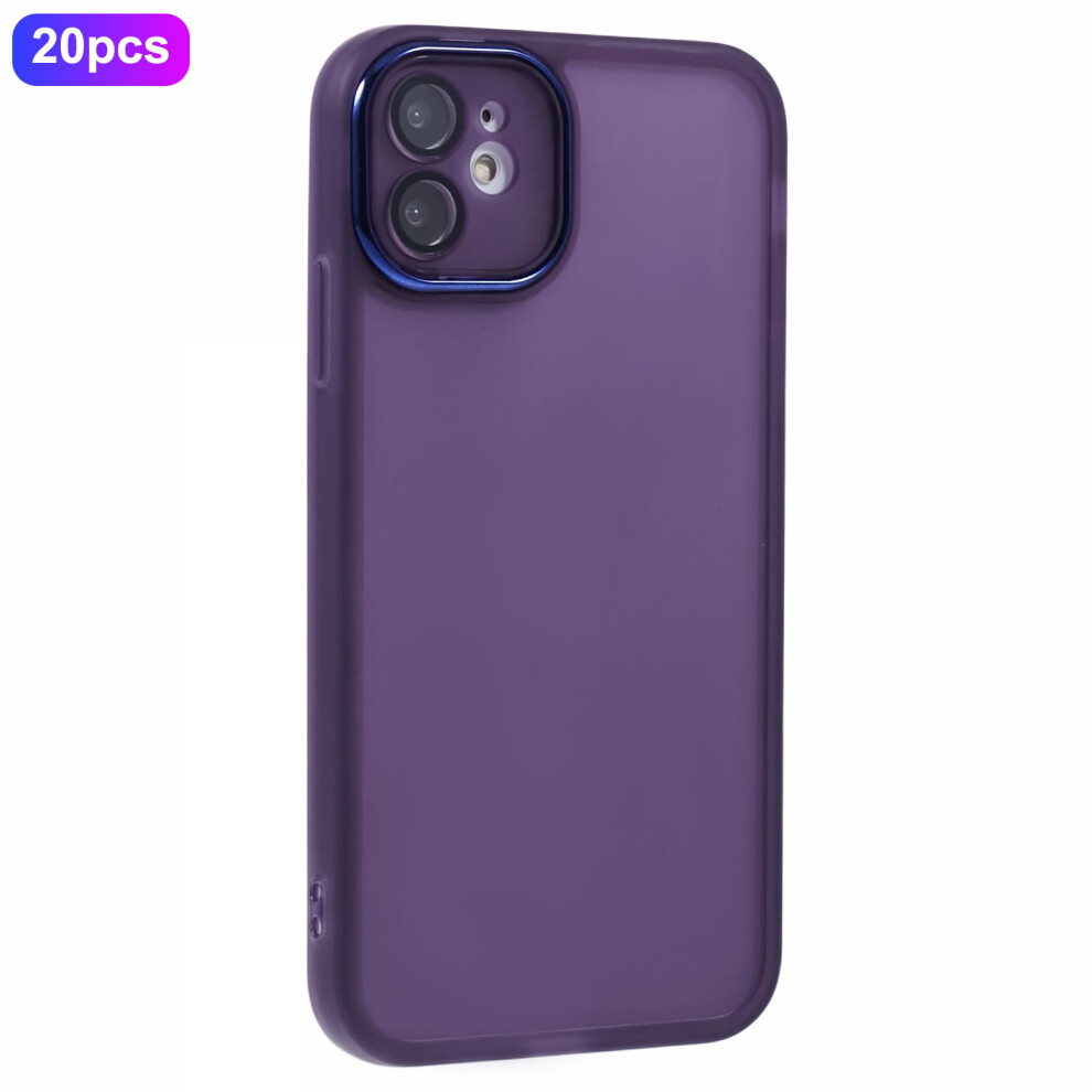 (Transparent ) Bulk Purchasing 20Pcs For Iphone 12 Case Electroplated Camera Frame Tpu Phone Cover Precise Cutouts Purple 6914298074404