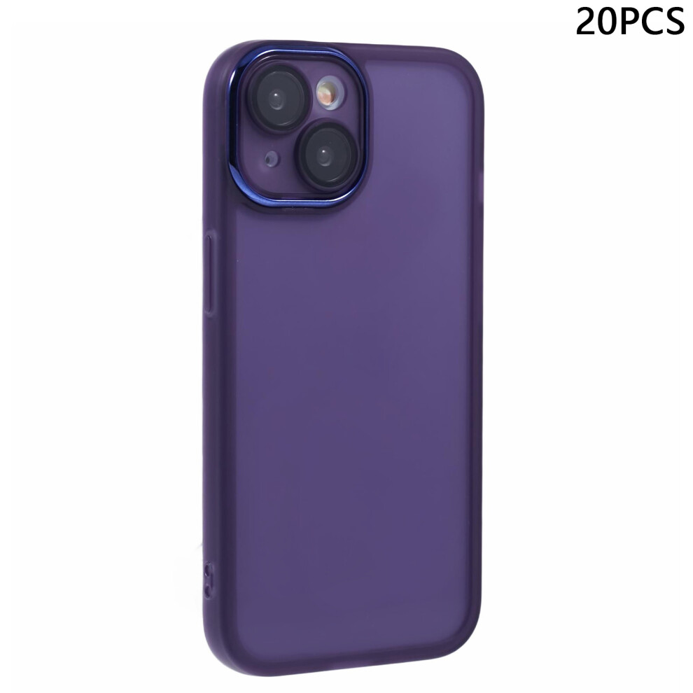(Transparent ) Bulk Purchasing 20Pcs For Iphone 15 Case Electroplated Camera Frame Tpu Phone Cover Precise Cutouts Purple 6914299509943