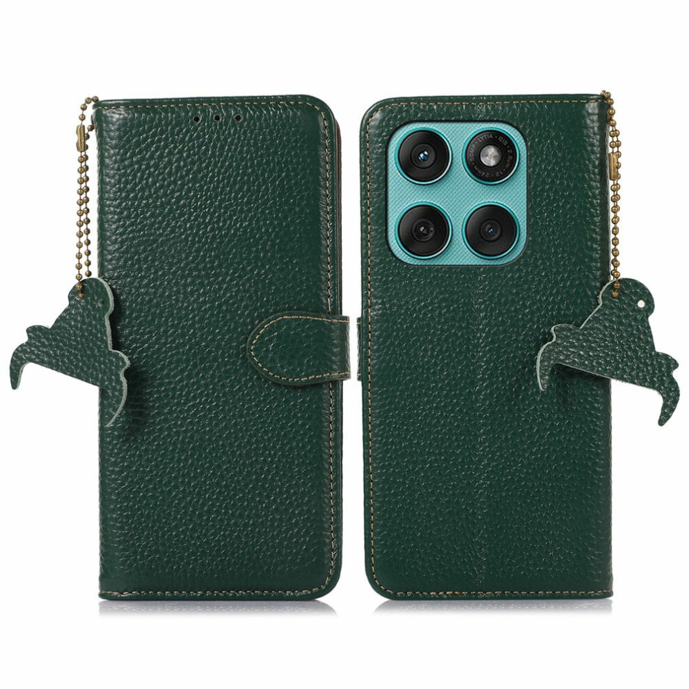 (Green) For Motorola Edge 60 Fusion 5G Case Rfid Blocking Genuine Cow Leather Phone Cover Litchi Texture Green 6914297590257