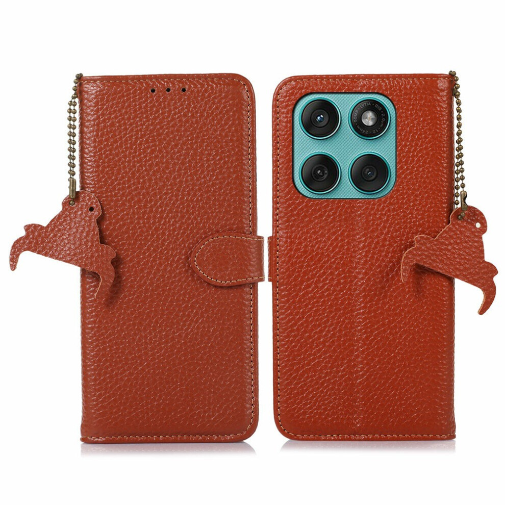 (Brown) For Motorola Edge 60 Fusion 5G Case Rfid Blocking Genuine Cow Leather Phone Cover Litchi Texture Brown 6914293877901