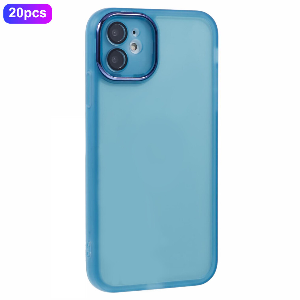 (Transparent ) Bulk Purchasing 20Pcs For Iphone 12 Case Electroplated Camera Frame Tpu Phone Cover Precise Cutouts Blue 6914293161055