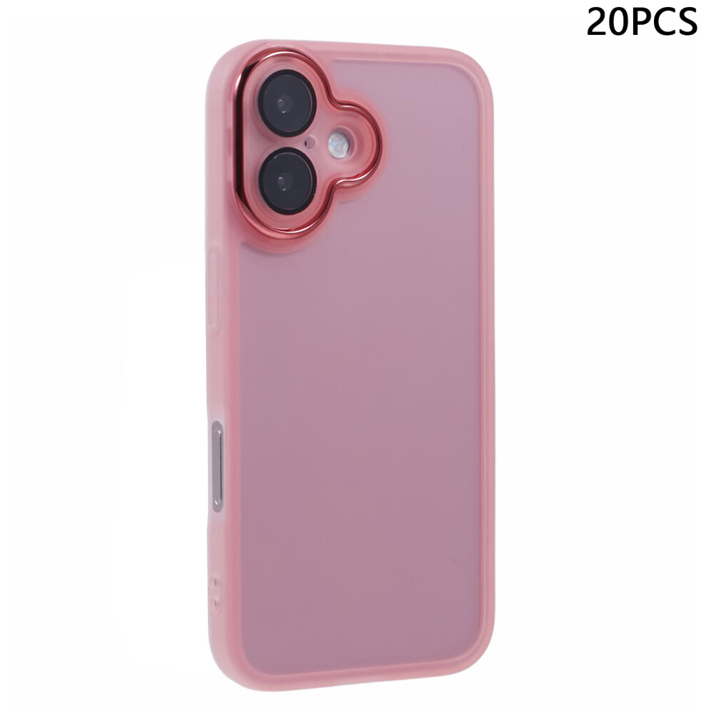 (Transparent ) Bulk Purchasing 20Pcs For Iphone 16 Case Electroplated Camera Frame Tpu Phone Cover Precise Cutouts Pink 6914299614517