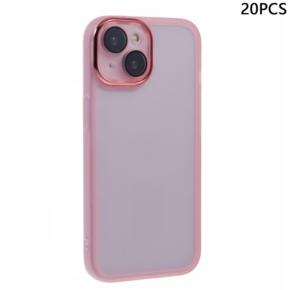 (Transparent ) Bulk Purchasing 20Pcs For Iphone 15 Case Electroplated Camera Frame Tpu Phone Cover Precise Cutouts Pink 6914292196959
