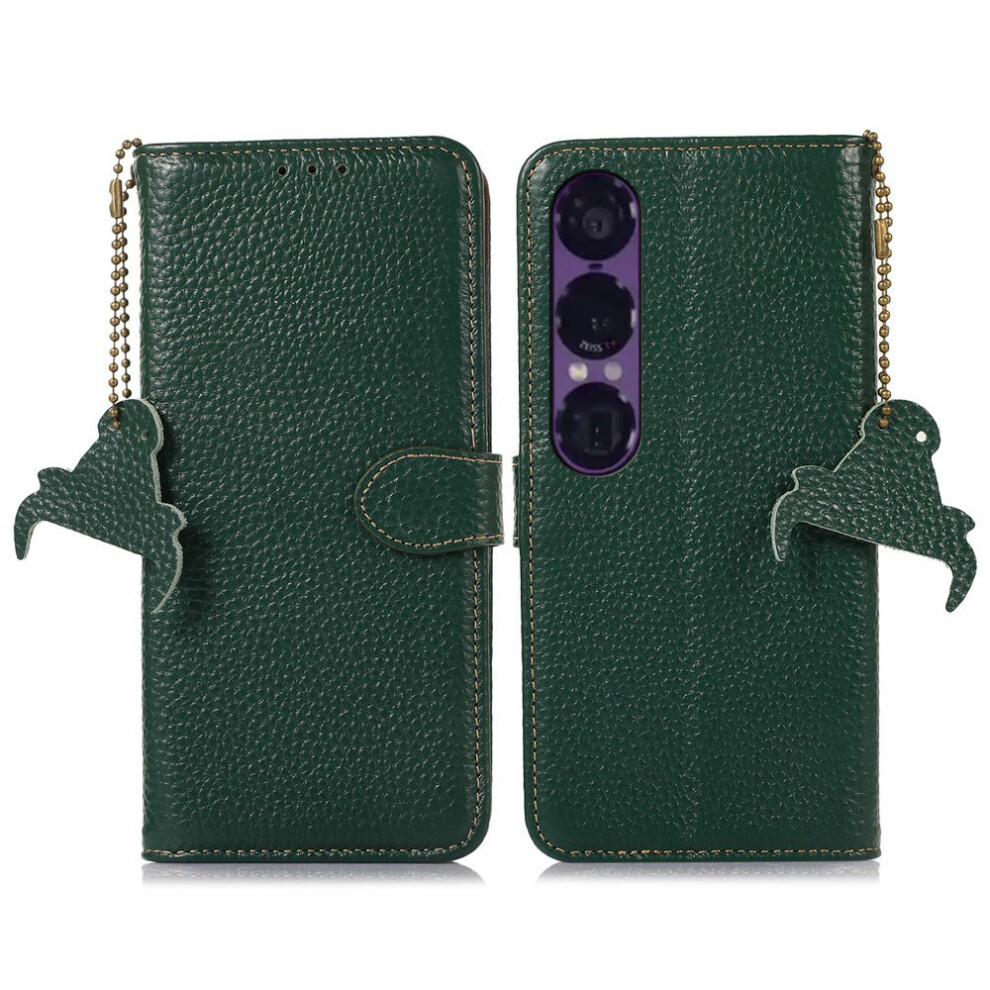 (Green) For Sony Xperia 1 Vii Case Rfid Blocking Genuine Cow Leather Phone Cover Litchi Texture Green 6914298392386
